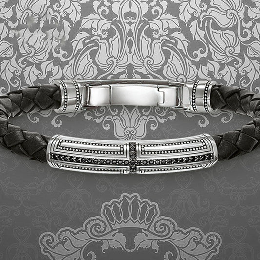Pulsera de Cuero Trenzado con Cruz Plateada para Hombre y Mujer - Image 2