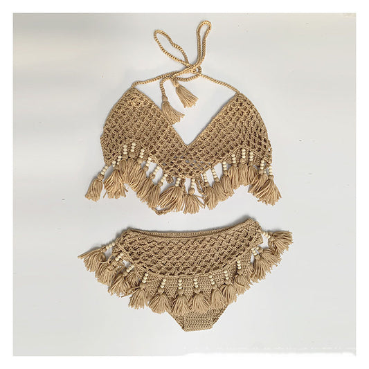 Bikini Estilo Europeo con Detalles de Cuentas y Borlas - Traje de Baño Elegante para Playa - Image 2