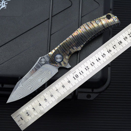 Cuchillo de Camping Plegable Acero Damasco Aleación Titanio Anker - Image 2