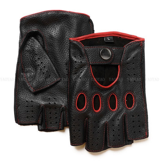 Guantes de Cuero Mitad Dedo para Motociclismo y Actividades al Aire Libre - Image 2