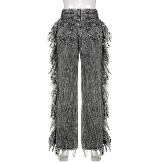 Jeans Tie-Dye Gris para Mujer con Borde Crudo - Image 2