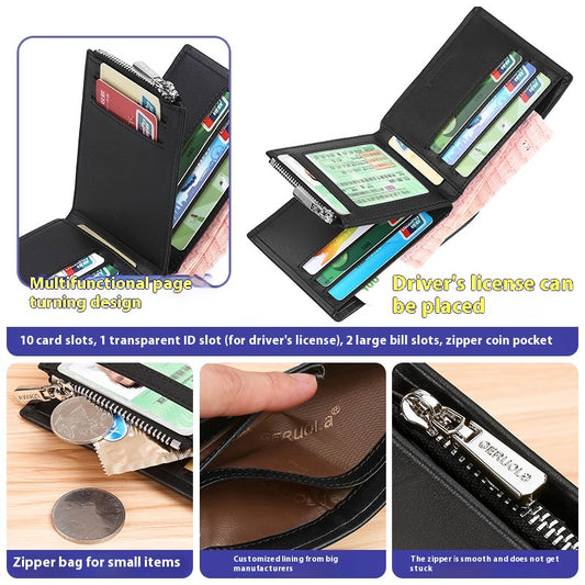 Billetera Corta de Cuero para Hombre con Cierre de Cremallera - Image 2