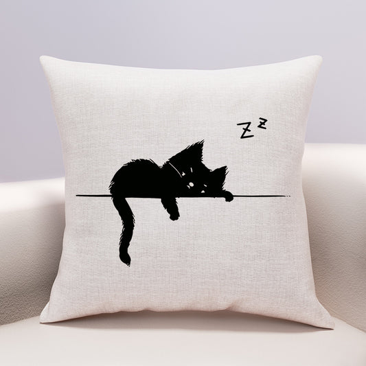 Funda de Almohada Gato Queso con Diseño Kawaii - Lino y Algodón - Image 2