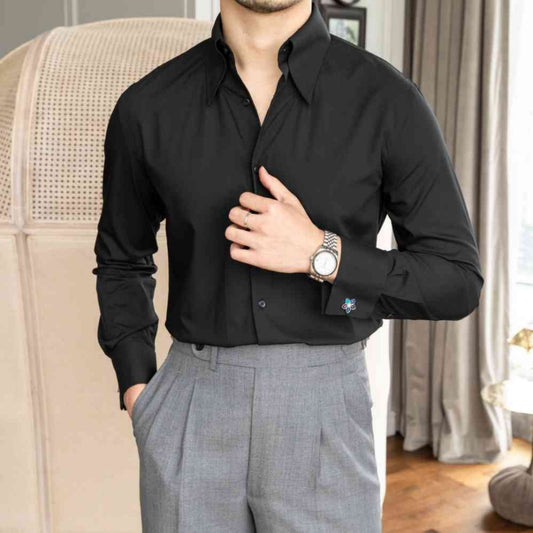 Camisa Slim Fit de Cuello Italiano Antirruga para Hombre Moderno - Image 2