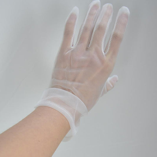 Guantes Cortos de Seda Negra con Encaje Volado 20cm - Talla Grande - Image 2