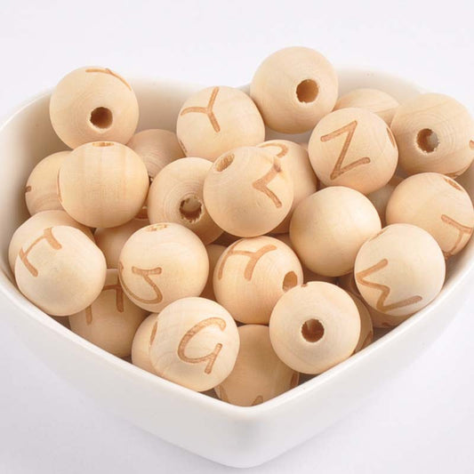 Cuentas de Madera Loto con 26 Letras del Alfabeto Inglés 14mm - Image 2
