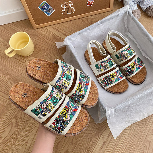 Sandalias Bordadas con Suela de Corcho para Mujer - Image 2