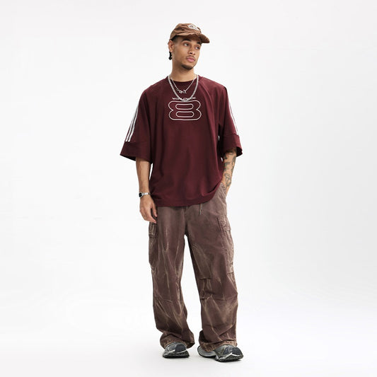 Camiseta Deportiva con Bordado Estilo Americano Oversize Manga Corta - Image 2