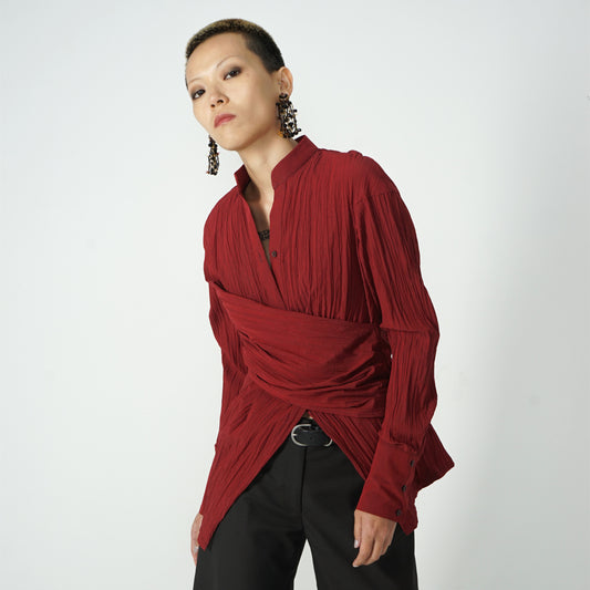 Blusa Larga con Cuello V y Cintura Fruncida Irregular - Image 2