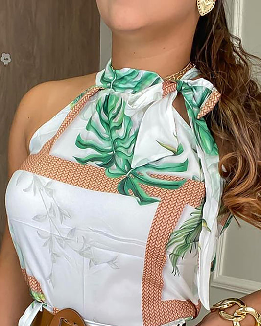 Jumpsuit Estampado sin Mangas con Amarre - Image 2