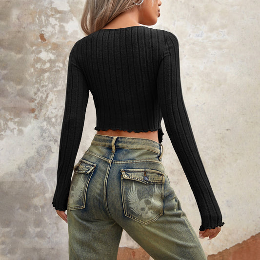 Blusa Corta Exclusiva de Diseño Europeo Americano para Otoño Invierno - Image 2