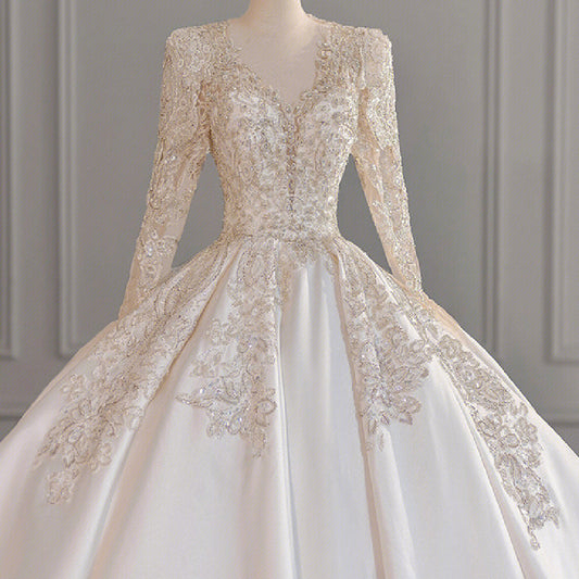 Vestido de Novia Satinado Manga Larga para Invierno - Image 2
