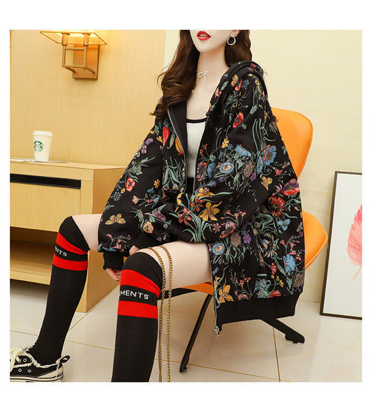 Sudadera Hoodie Mujer Talla Grande Terciopelo Estampado Floral - Image 2