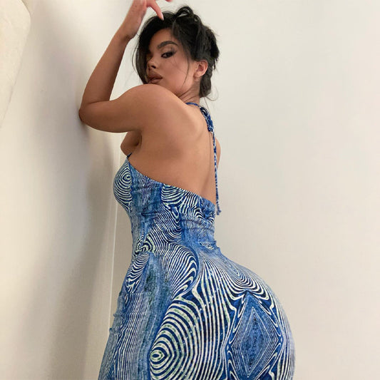 Falda Midi Estampada Elegante sin Mangas con Cuello Halter - Image 2