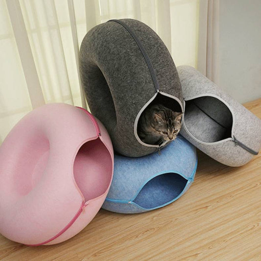 Casa Túnel para Gatos Donut - Cama de Fieltro Natural con Juguetes Interactivos - Image 2