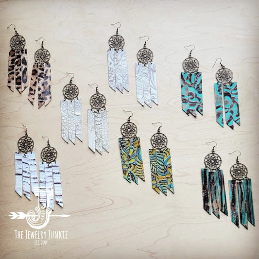 **Dream Catcher Earrings w/ Leather Fringe Gilded Cowboy 200ai