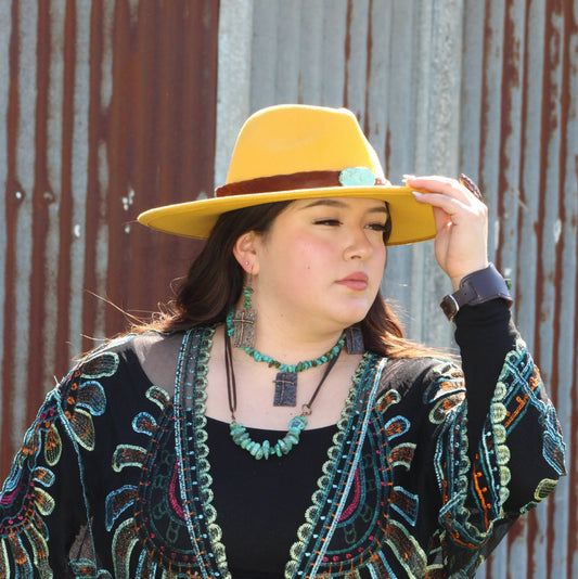 Copper Cross Earrings w/ Natural Turquoise Chunks 220n