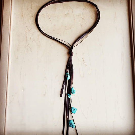 Leather Lasso Necklace with Turquoise Accents 251r