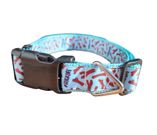 # Stick Life Light Blue Nylon Dog Collar MD, LG, XL, Leash, Martingale