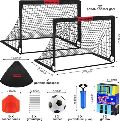 VAVOSPORT - 4'x3' Portable Soccer Goal Set for Kids | Includes Ball, Pump, and Cones | Home and Garden Training