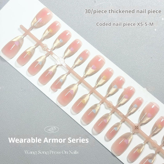 Uñas Postizas Cat Eye 209 - Diseño Francés con Efecto Cristal Brillante - Image 2