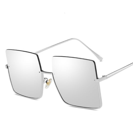 Half-frame square sunglasses with orange tinted lenses and gold-colored metal trim and temples. - Image 2