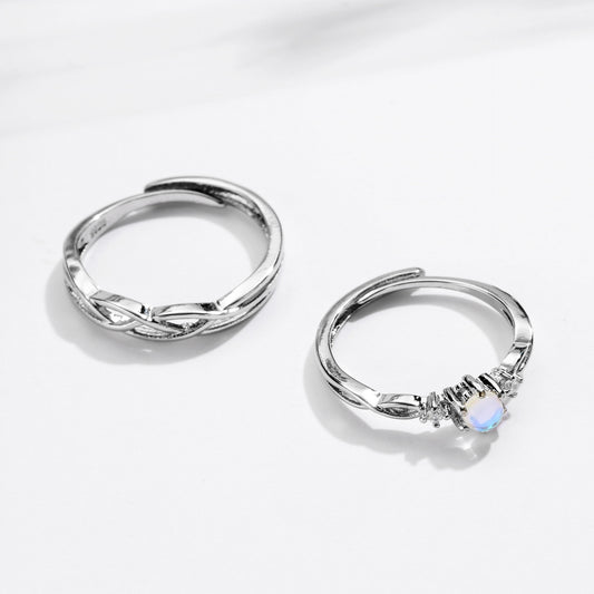 Anillos de Pareja Piedra Lunar Concéntrica en Plata Esterlina - Image 2