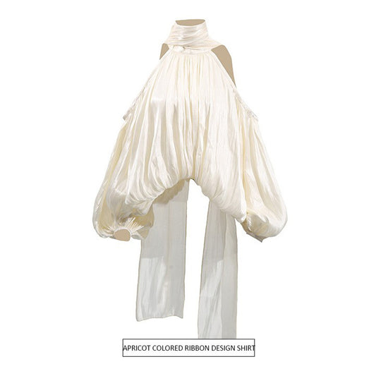 Blusa Elegante Francesa con Lazo, Hombros Descubiertos y Mangas Abullonadas - Image 2