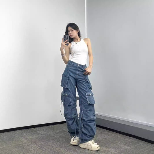 Pantalones Vaqueros Anchos para Mujer con Múltiples Bolsillos - Image 2