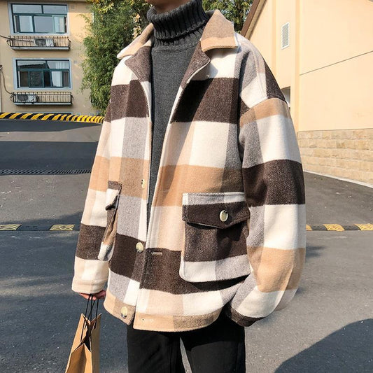 Abrigo Cuadrille Suelto Estilo Hong Kong para Jóvenes - Lana Otoño Invierno - Image 2