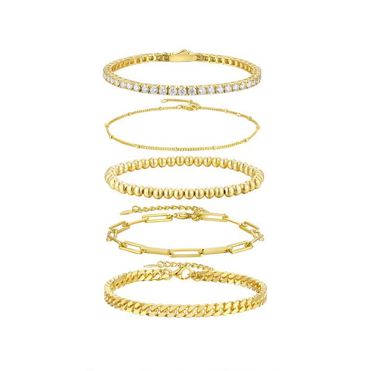 Pulsera Apilable de 5 Piezas en Plata S925 y Dorado - Image 2
