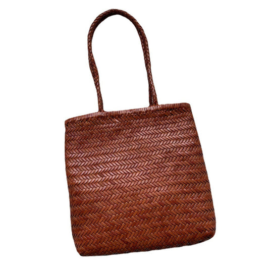 Bolso Tote de Cuero Genuino Tejido Hecho a Mano - Image 2
