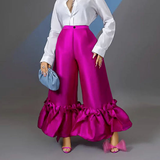Pantalones Anchos de Cintura Alta con Volantes - Casual y Cómodo - Image 2