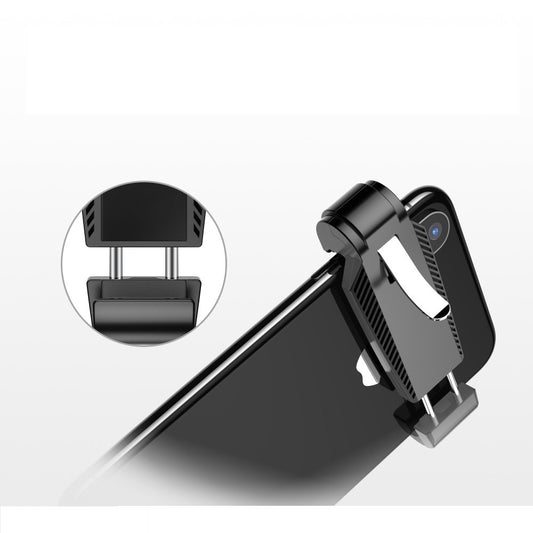 Black mobile game controller with four-finger linkage, featuring a textured grip and trigger buttons for smartphone gaming. - Image 2