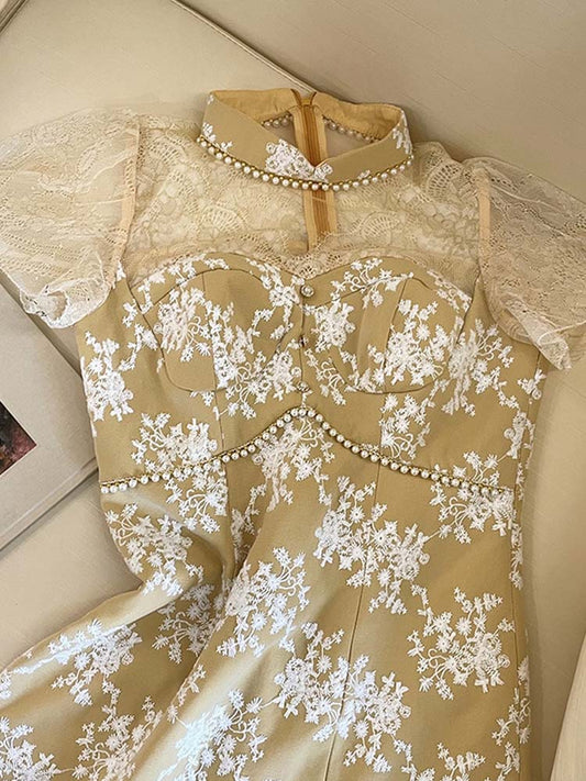 Vestido Cuello Alto con Encaje Viento Suave - Image 2