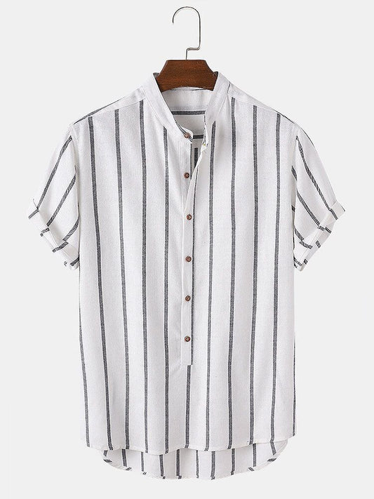 Camisa Casual de Hombre con Cuello Mao y Rayas - Image 2