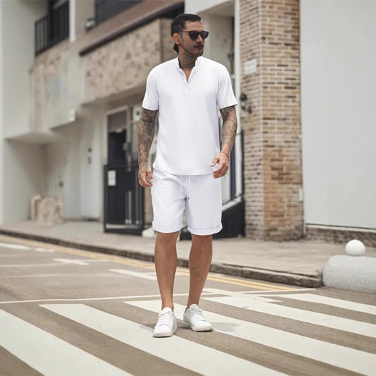 Camiseta Henley Manga Corta Suelta para Hombre - Estilo Casual - Image 2