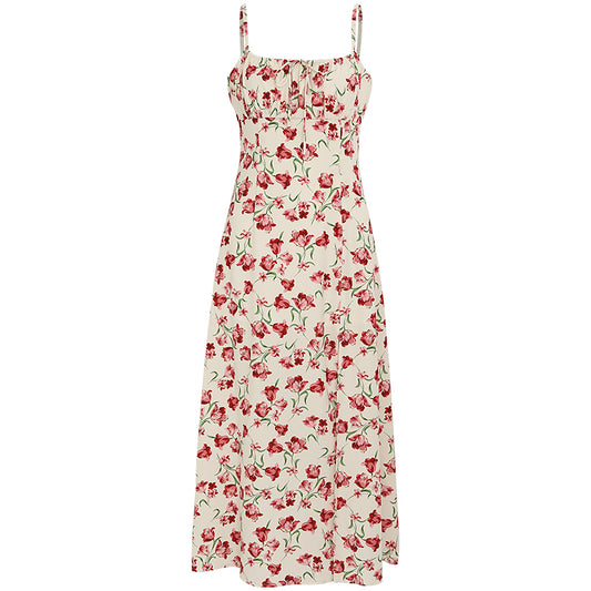 Vestido Vintage Floral Francés con Abertura y Tirantes - Image 2
