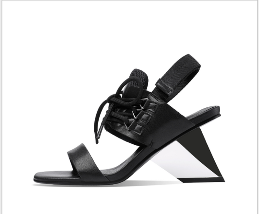 Sandalias de Tacón Alto con Tira Ajustable - Cuero Combinado Verano - Image 2