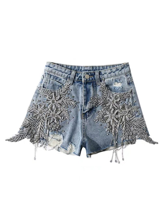 Jeans Rotos con Flores de Diamantes - Image 2