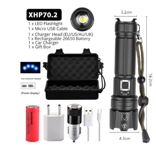 Linterna LED Recargable USB con Pantalla de Potencia y Zoom Ajustable - Image 2