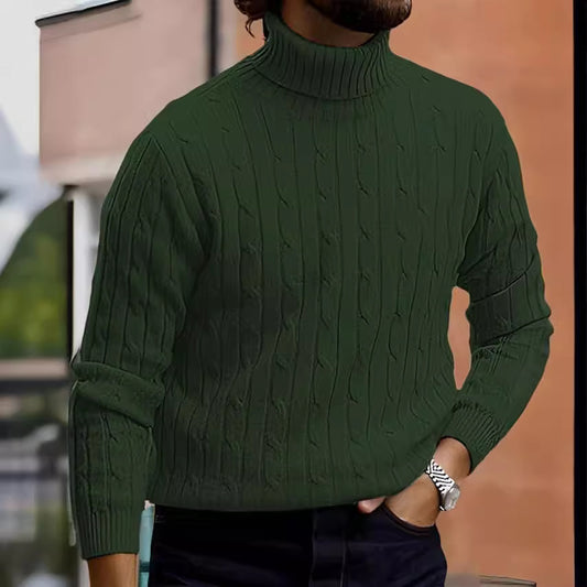 Suéter Hombre Cuello Alto Retro Tejido Floral Trenzado - Image 2