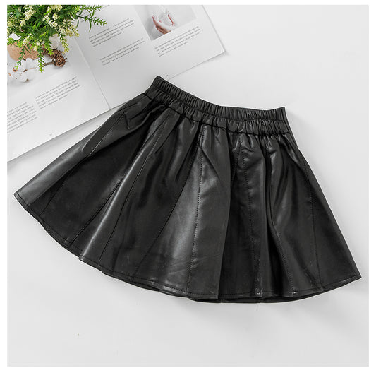 Falda de Cuero Infantil Estilo Coreano para Otoño Invierno - Image 2