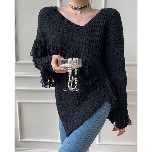 Suéter Cuello V con Borlas - Diseño Elegante para Mujer - Image 2