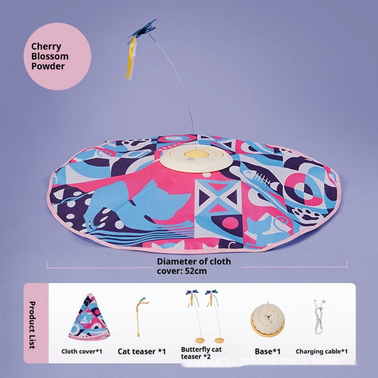 Electric cat toy with a colorful 52cm diameter cloth cover, a central base, and a rotating butterfly teaser. - Image 2