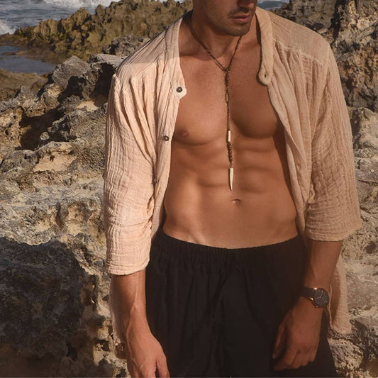Camisa de Algodón y Lino Manga Larga para Hombre - Image 2