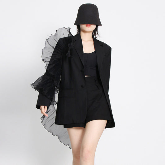 Chaqueta Mesh Suelta con Volantes - Estilo Casual Moderno - Image 2