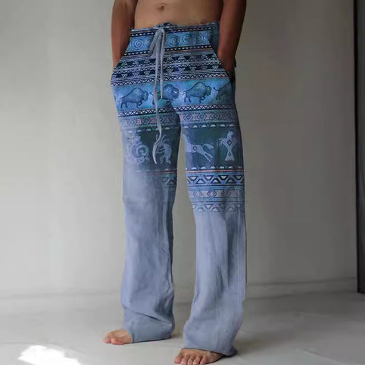 Pantalones Casuales Sueltos de Lino Estampado para Hombre - Image 2