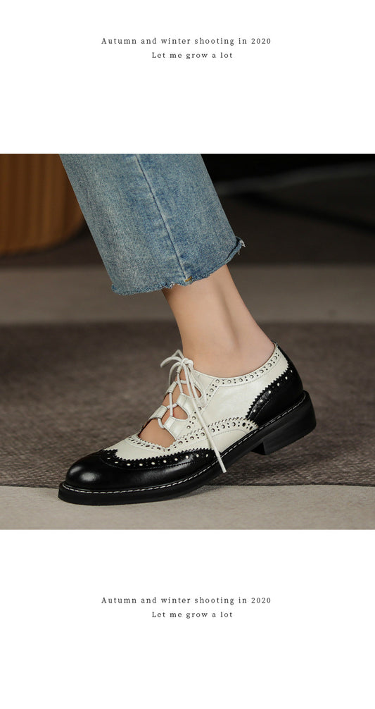 Mocasines Retro Franceses para Mujer con Cordones y Cuero Charolado Tallado - Image 2