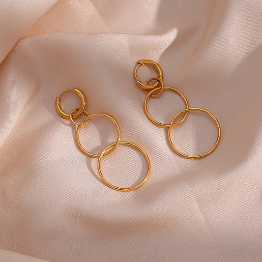 Aretes Circulares Largos Chapados en Oro 18K Acero Inoxidable - Image 2